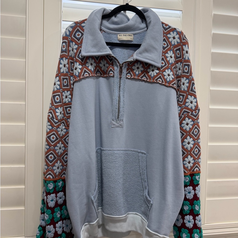 We The Free blue Patterned Pullover